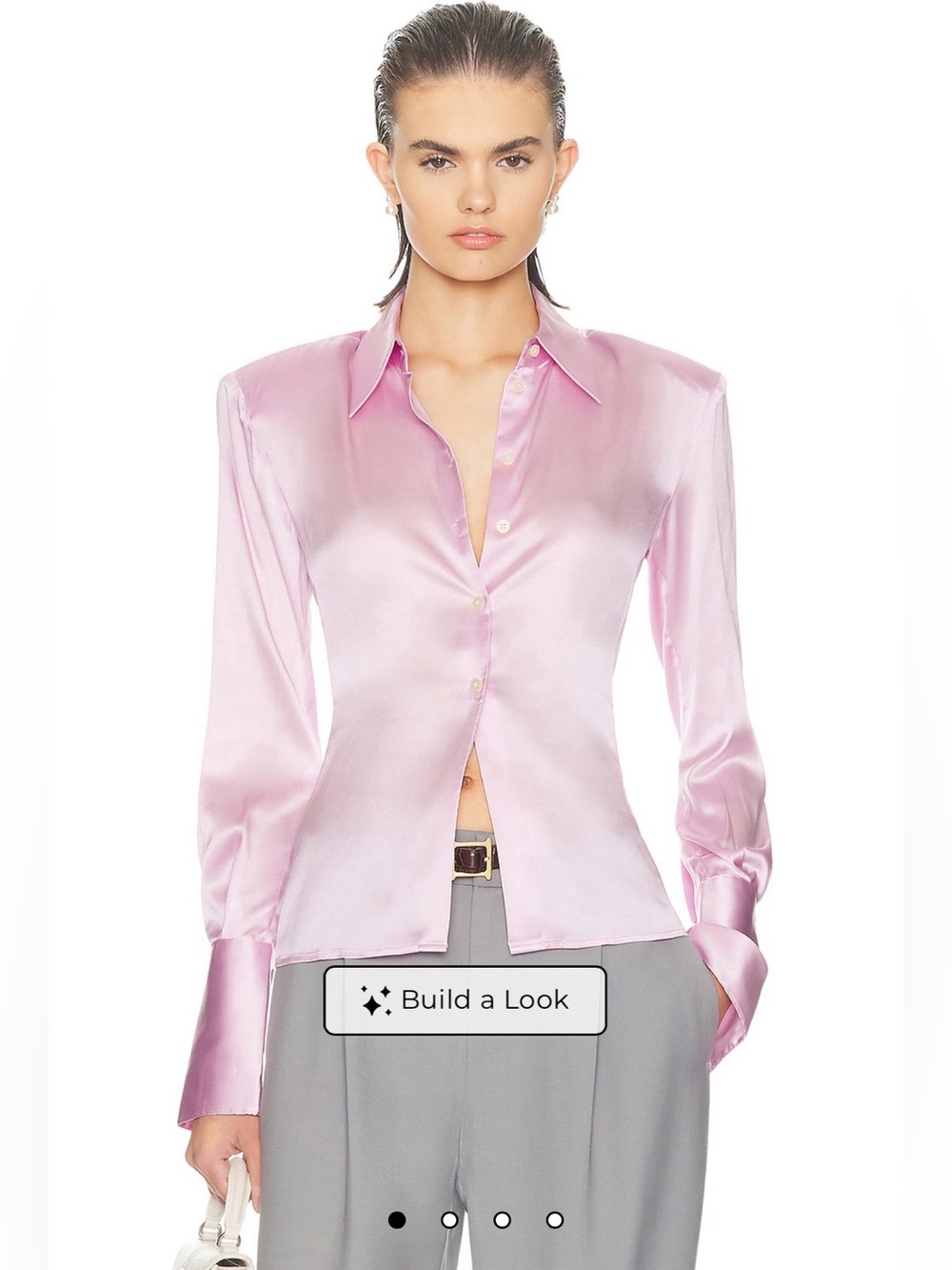 Express Women's Satin Button-Down Shirt in Soft Blush - Picture 3 of 14